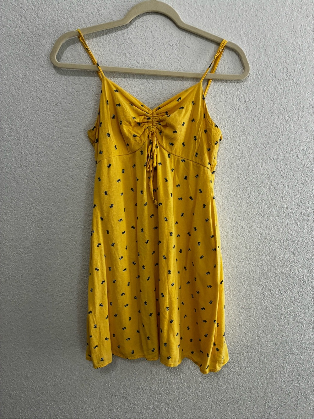La Hearts Yellow Mini Dress with Spaghetti Straps and Front Tie